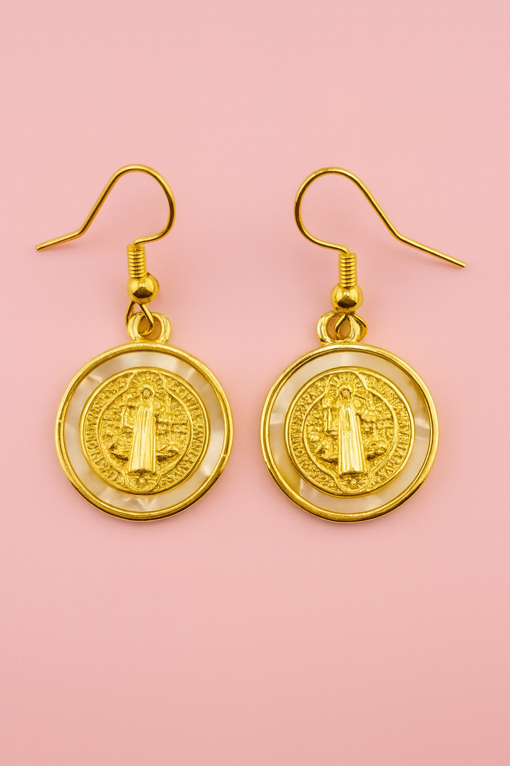 San Benito 18k gold filled and mother of pearl dangle earrings