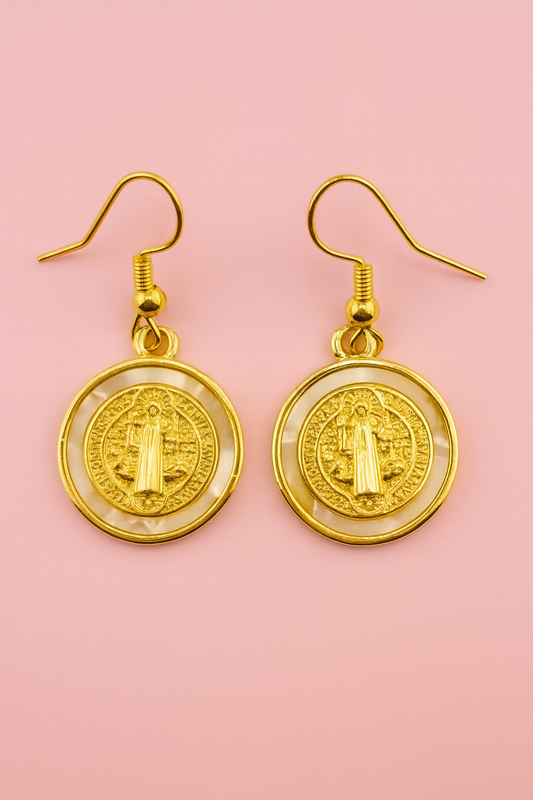 San Benito 18k gold filled and mother of pearl dangle earrings