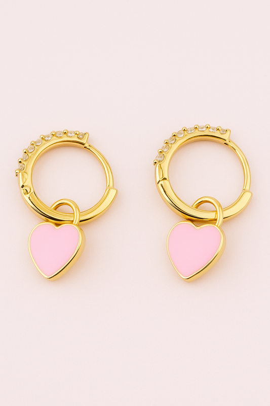 Paulina enamel heart 18k gold filled and cubic zirconia earrings