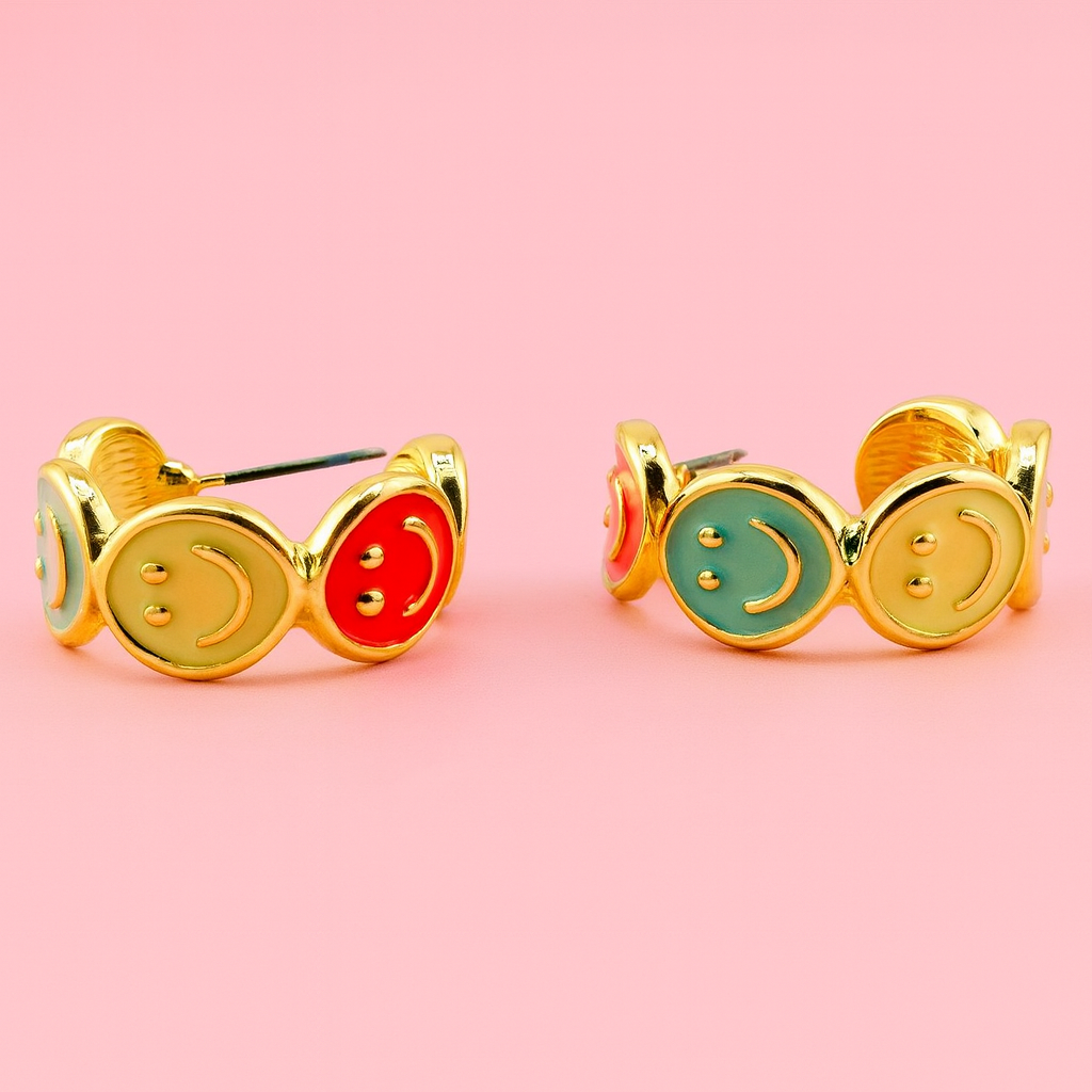 Happy face earrings in enamel hypoallergenic