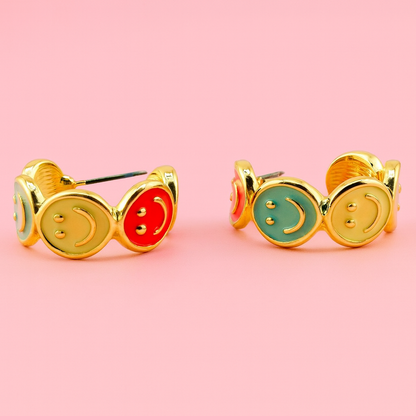 Happy face earrings in enamel hypoallergenic