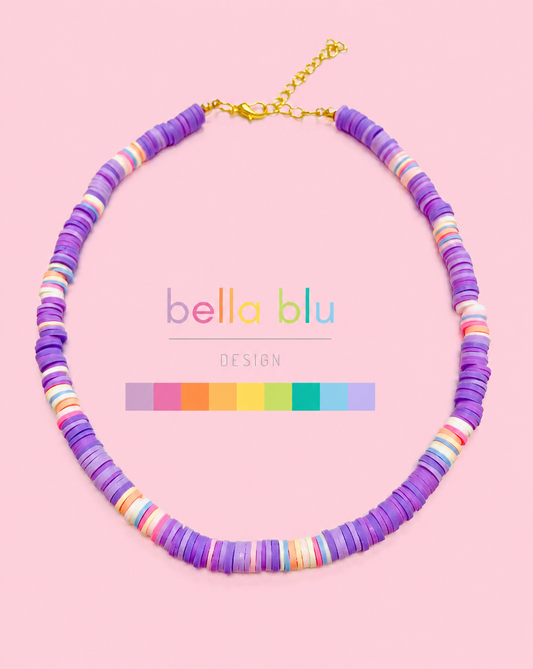 Purple and pastel necklace with 18k  gold filled clasp and extender