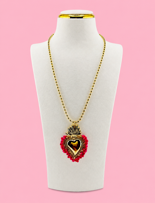 Olivia gold filled and pink beaded necklace