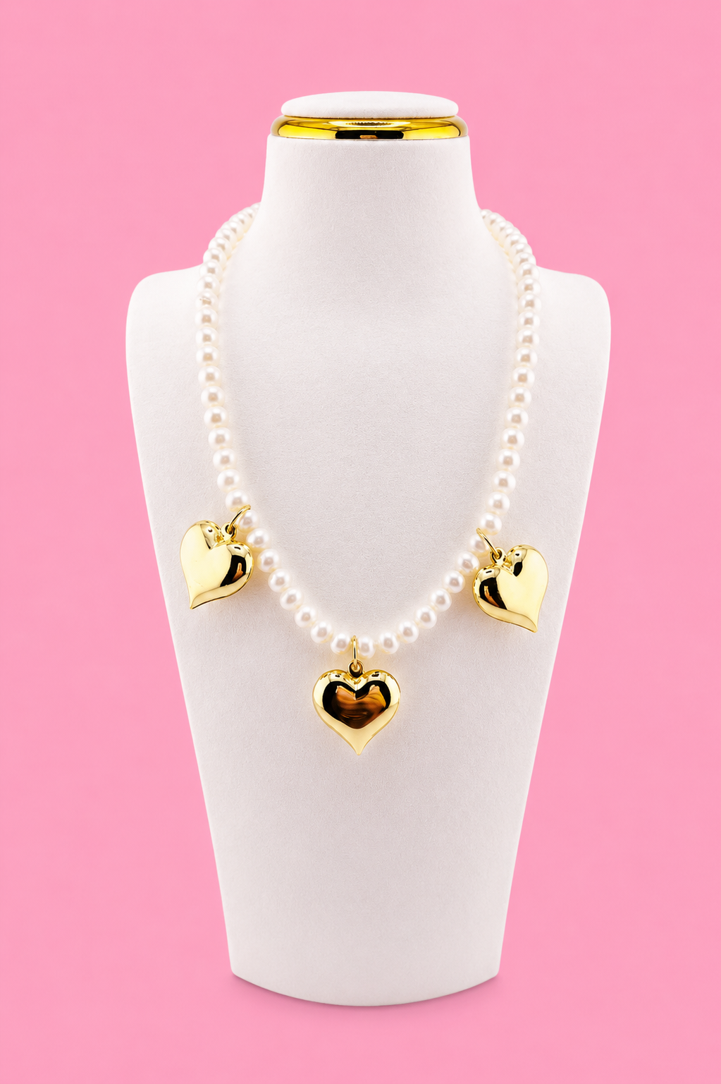 Estela triple heart necklace with fresh water pearls