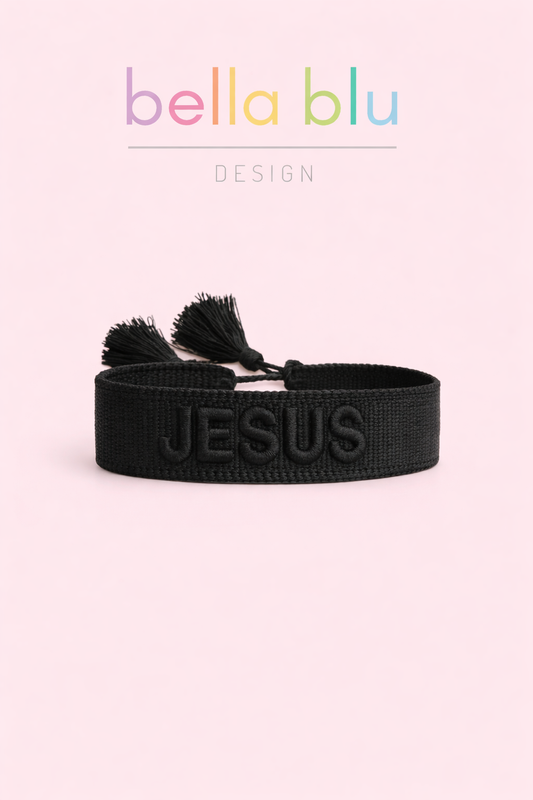 Jesus in black woven adjustable Bracelet