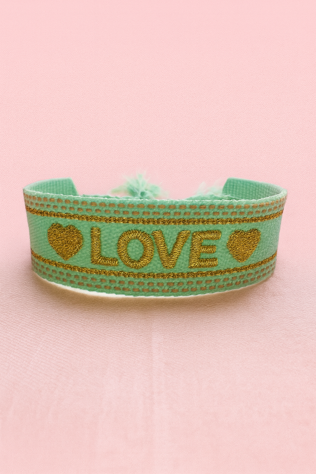 Love gold and Mint hearts adjustable woven bracelet