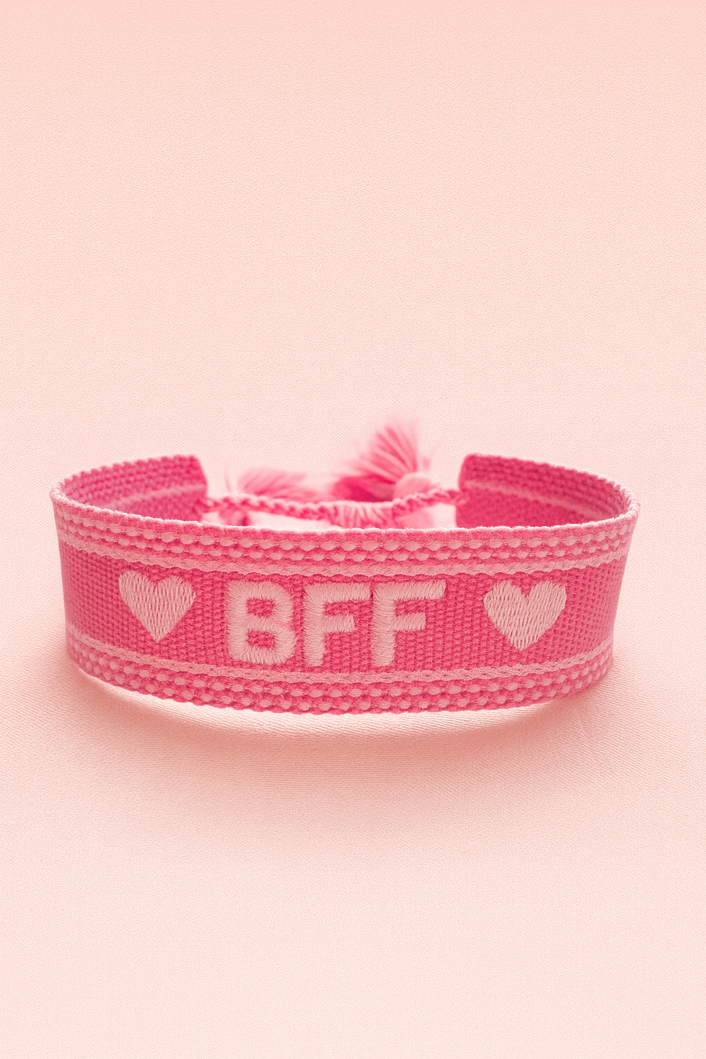 BFF bubblegum pink with white hearts adjustable woven bracelet