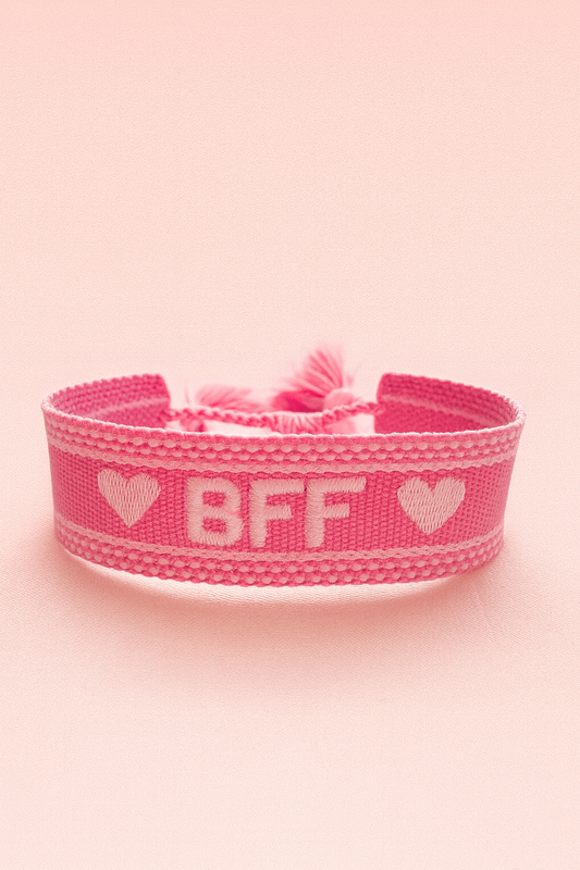 BFF bubblegum pink with white hearts adjustable woven bracelet