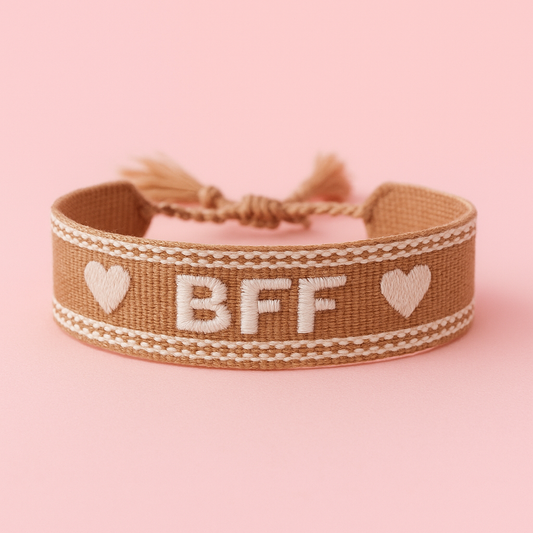 BFF brown white hearts adjustable woven bracelet