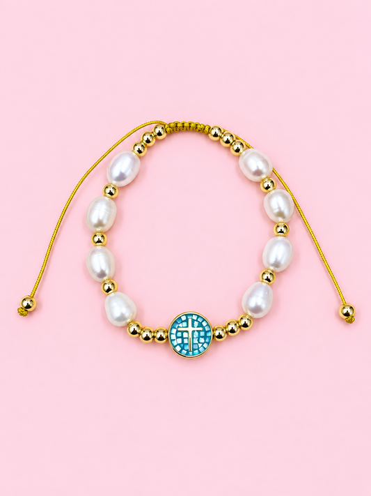 Amira Real fresh water blue cross adjustable bracelet