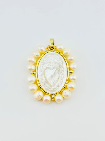 Sacred heart fresh water pearl 18k gold filled mother of pearl pendant