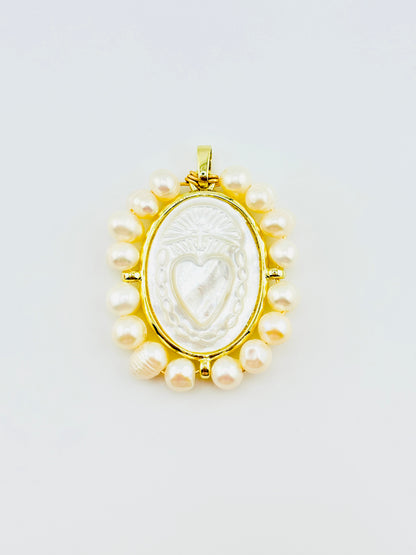 Sacred heart fresh water pearl 18k gold filled mother of pearl pendant