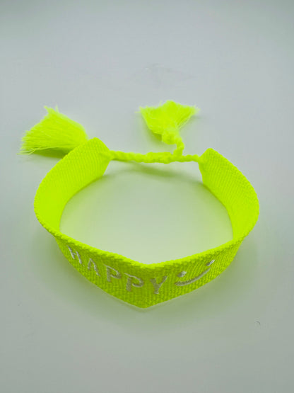 Loren yellow neon woven bracelet in smiley face