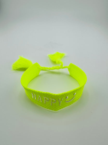Loren yellow neon woven bracelet in smiley face