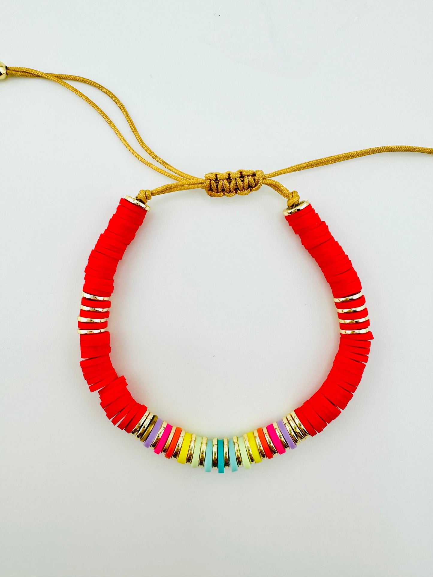 Maya red bracelet in clay beads and gold filled