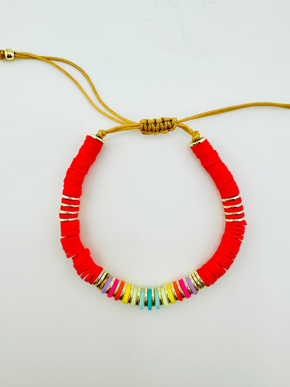 Maya red bracelet in clay beads and gold filled