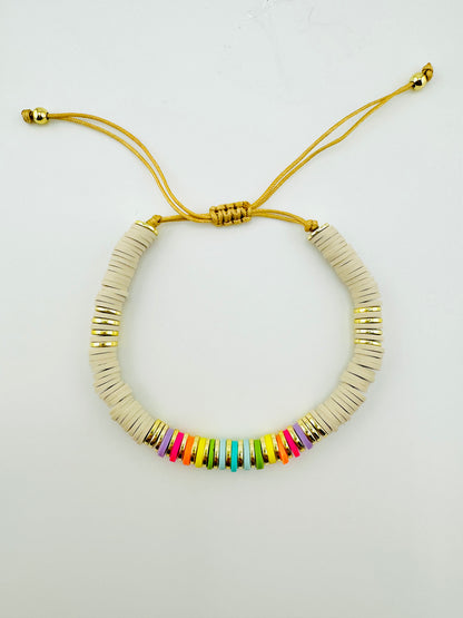 Maya khaki bracelet in clay beads and gold filled bracelet