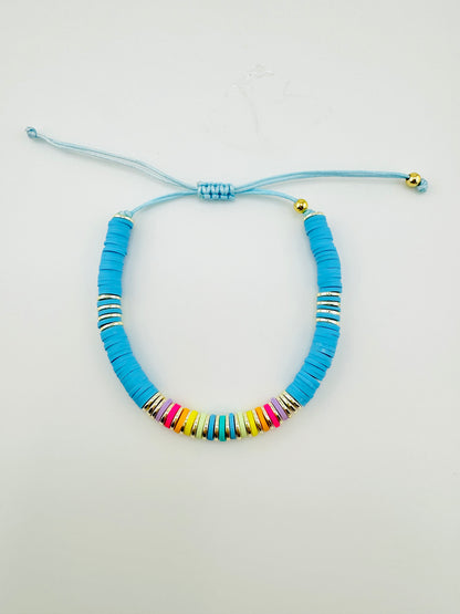 Maya turquoise bracelet in clay beads and gold filled