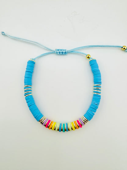 Maya turquoise bracelet in clay beads and gold filled