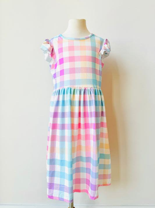 Adalia plaid pima cotton stretch dress in pastels