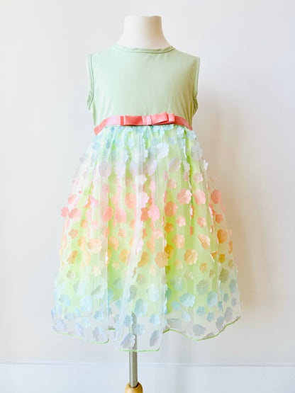 Felicity green dress for little girls with rainbow color flowers