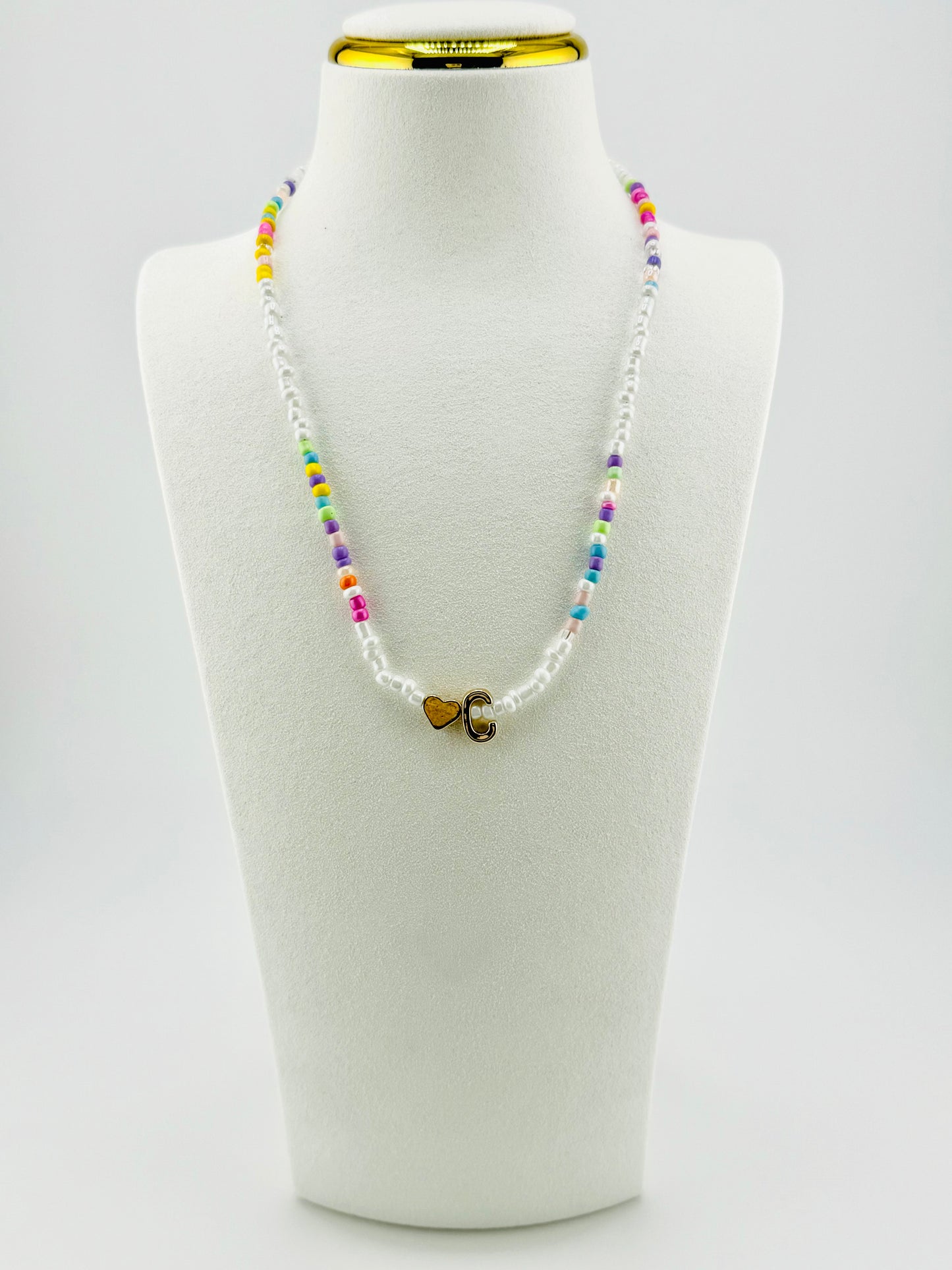 C beaded Initial necklace in white and pastel colors
