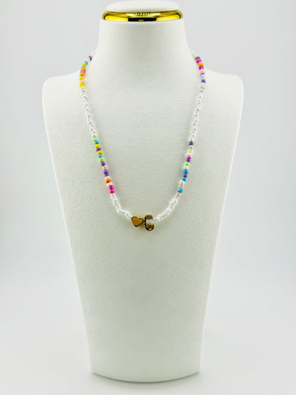 C beaded Initial necklace in white and pastel colors