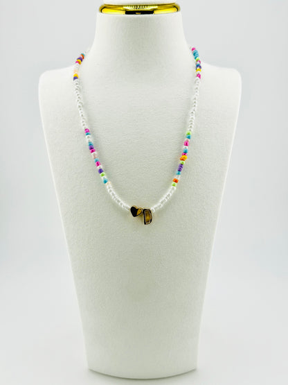 D beaded Initial necklace in white and pastel colors