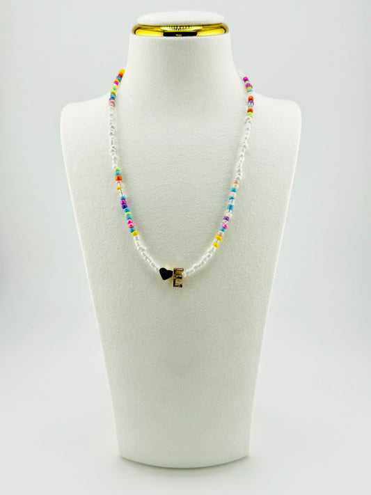 E beaded Initial necklace in white and pastel colors