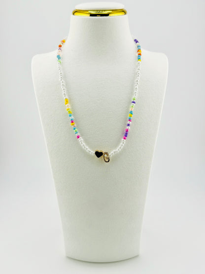 G beaded Initial necklace in white and pastel colors
