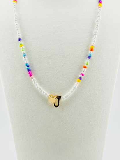 J beaded Initial necklace in white and pastel colors