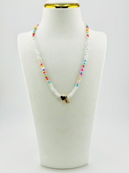 L beaded Initial necklace in white and pastel colors