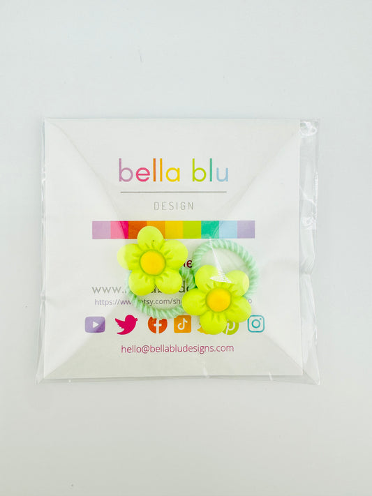 Lime green flower hair ties