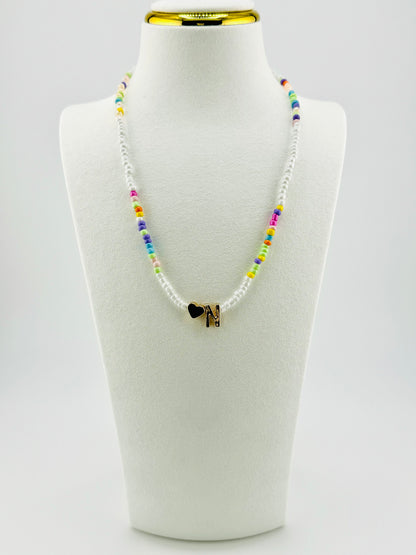 N beaded Initial necklace in white and pastel colors