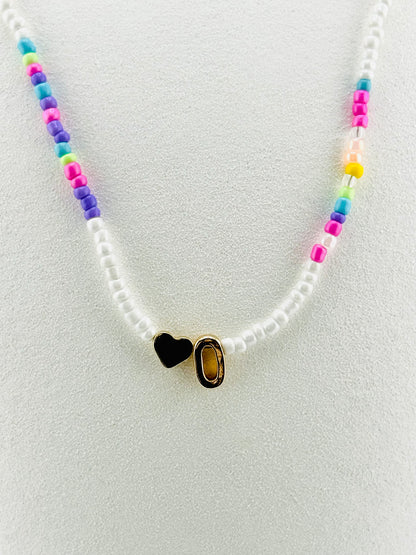O beaded Initial necklace in white and pastel colors