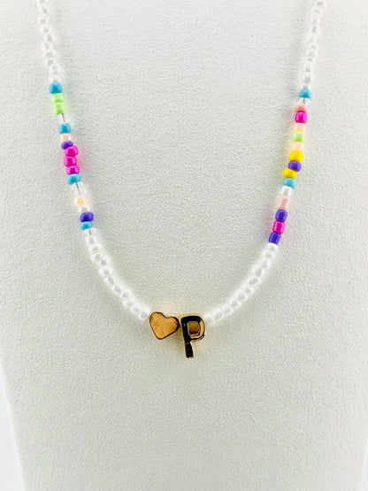 P beaded Initial necklace in white and pastel colors