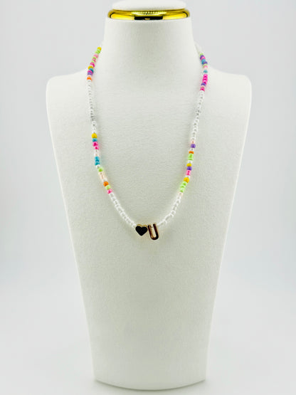 U beaded Initial necklace in white and pastel colors