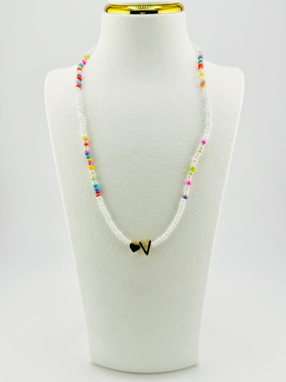 V beaded Initial necklace in white and pastel colors