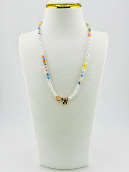 W beaded Initial necklace in white and pastel colors