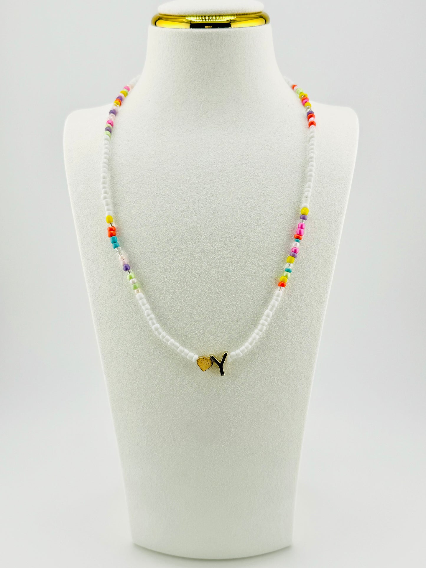 Y beaded Initial necklace in white and pastel colors