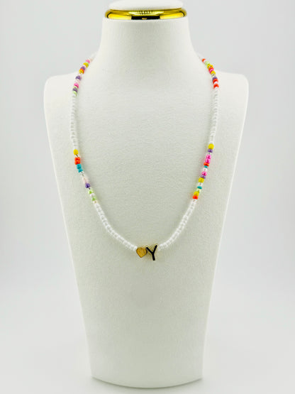 Y beaded Initial necklace in white and pastel colors