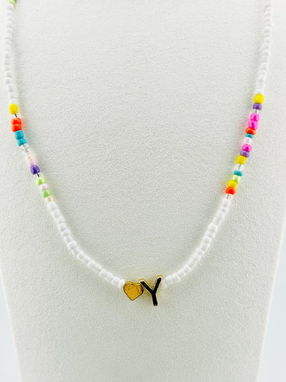Y beaded Initial necklace in white and pastel colors