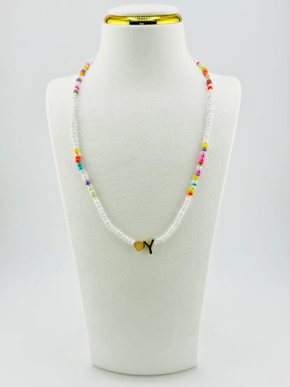 Y beaded Initial necklace in white and pastel colors