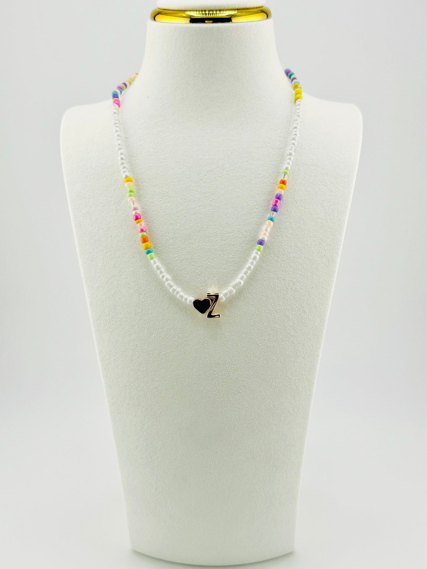 Z beaded Initial necklace in white and pastel colors