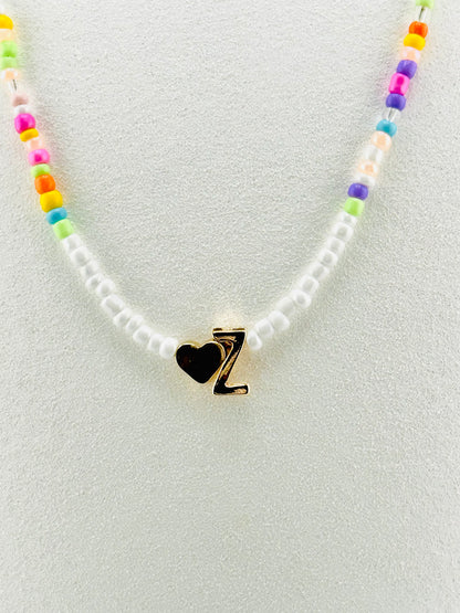 Z beaded Initial necklace in white and pastel colors