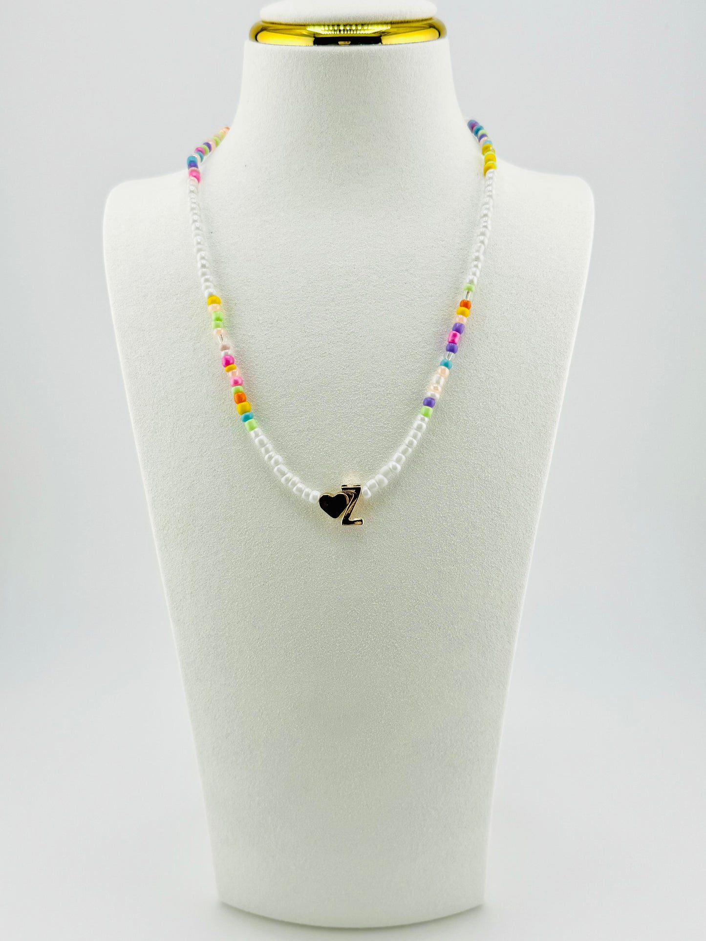 Z beaded Initial necklace in white and pastel colors