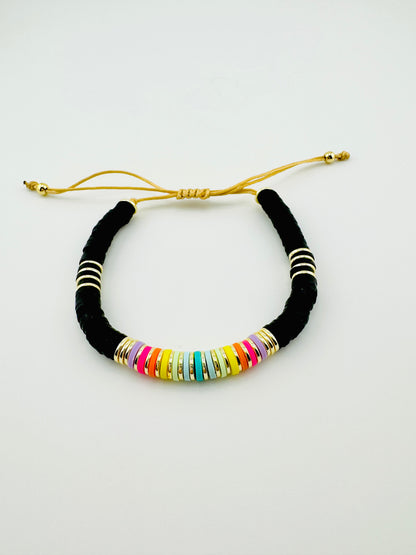 Maya black bracelet in clay beads and gold filled bracelet