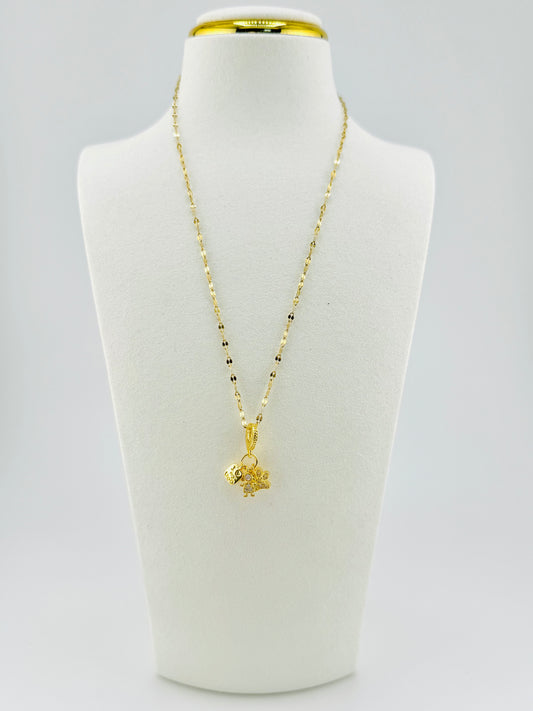 Paw print and kid necklace in 18k gold filled