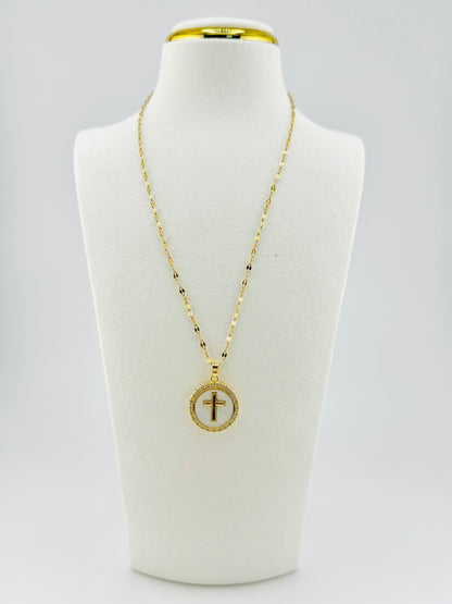 Mother of pearl and cubic zirconia 18k gold filled necklace