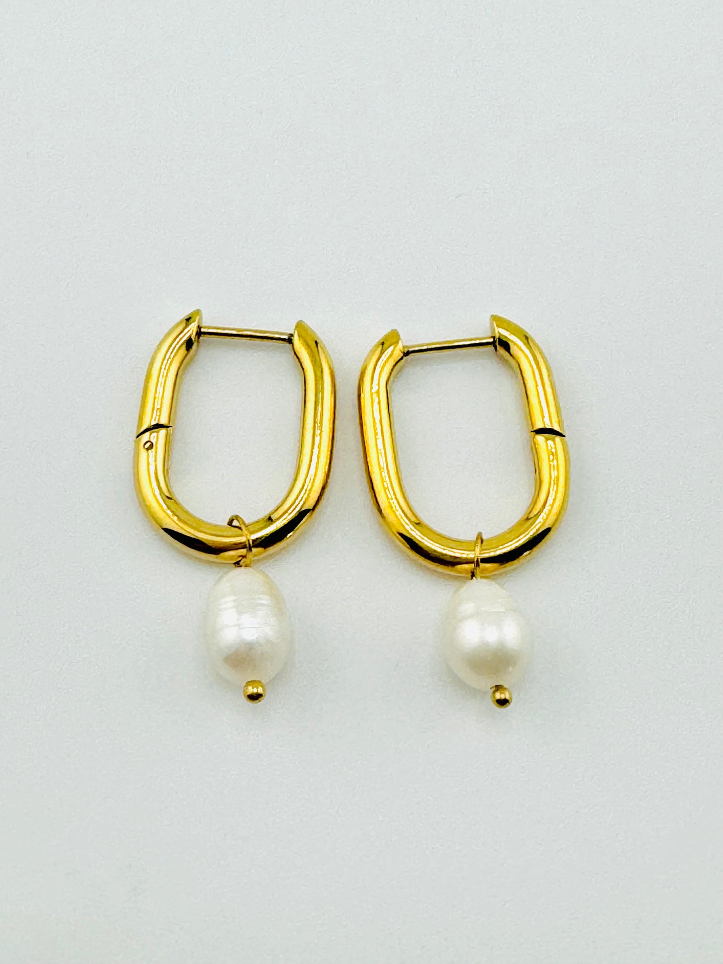 Pearl long 18k hoop earrings